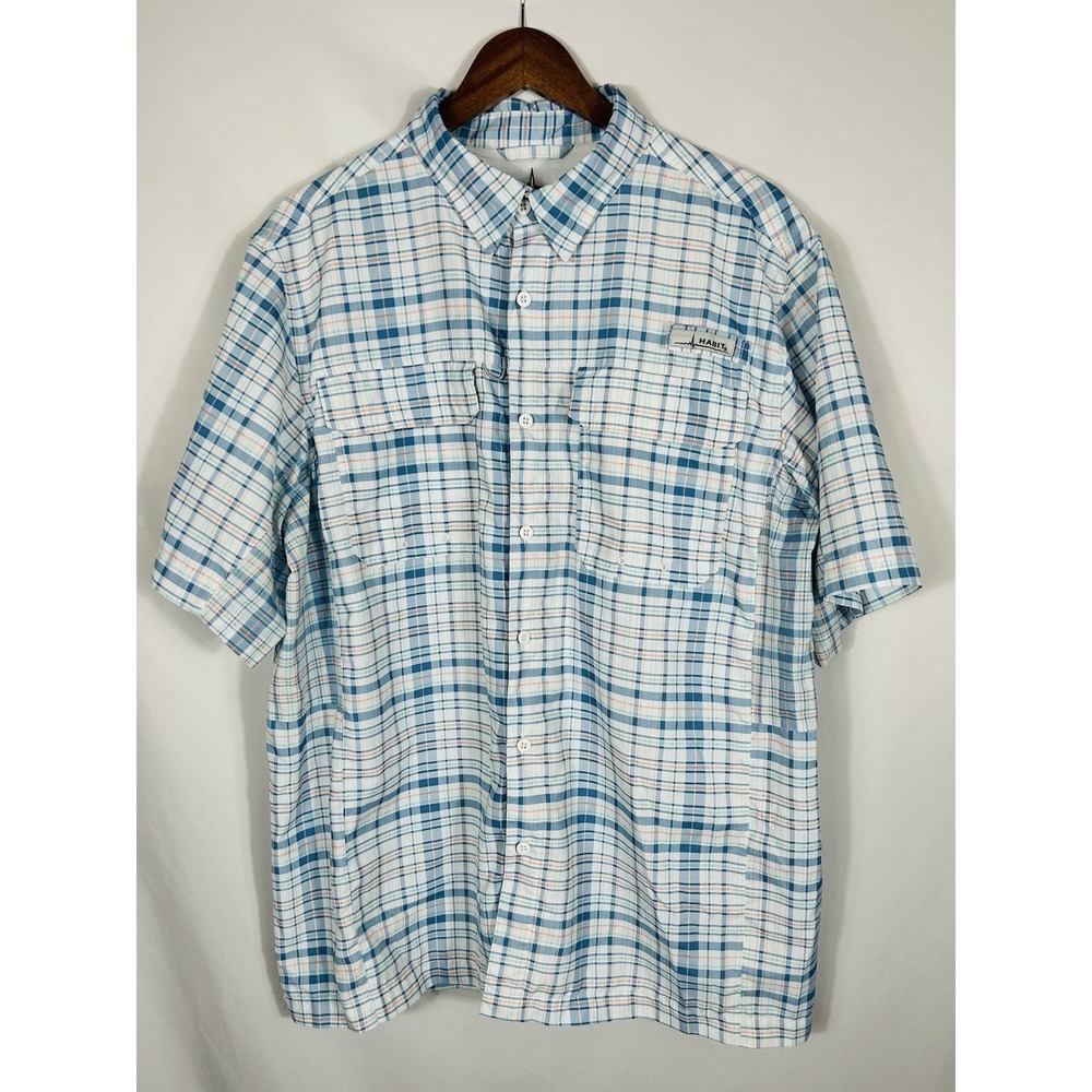 Habit Men's‎ Short Sleeve UPF Fishing Shirt Button Down Size L Plaid Vented Back